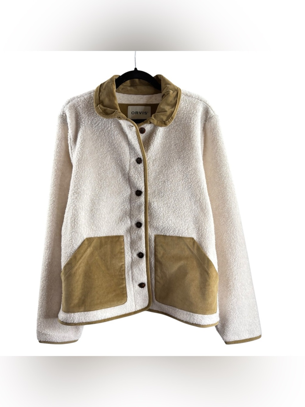 Orvis Cream Sherpa Jacket with Tan Corduroy Accents NWT $128